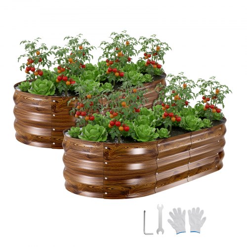 

VEVOR Fioriera Rialzata Zincata 2 pezzi 1200x600x300 mm Set di Fioriere Ovali in Metallo per Esterno, Aiuola Rialzata Senza Fondo in Metallo per Coltivazione Fiori Verdure Orto Colore Legno