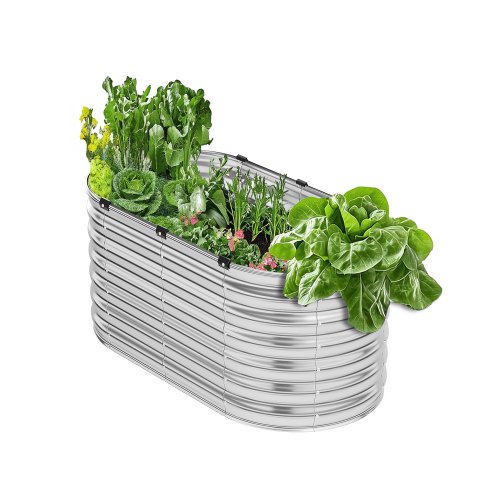 

VEVOR Letto da Giardino Rialzato in Metallo, Fioriera Zincata per Esterni, con Fondo Aperto, Letto Rialzato Ovale per Giardinaggio di Verdure, Fiori, Piante Grasse, Argento Scuro 2400 x 600 x 560 mm