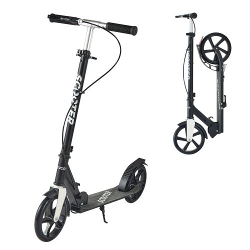

VEVOR Monopattino con 2 Ruote per Bambini da 8 Anni, Monopattino Pieghevole per Mobilità Urbana Carico max. 100kg con Manubrio Regolabile in Altezza, Pedana Antiscivolo e Freno a Mano, Nero Argento