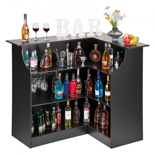 

VEVOR Bancone da Bar per Salotto, Mobile Tavolo da Bar a Forma di L con 4 Ripiani Portaoggetti, Carico max 136 kg, Mobiletto Angolare per Casa Cucina Soggiorno Cantina Bancone da Interno, Nero