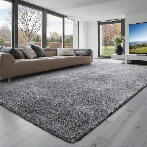 

VEVOR Tappeto Morbido per Interni in Peluche, Tappeto Morbido 2,44 x 3,05 m, Tappetino Peloso per Soggiorno, Camera da Letto, Salotto, Arredamento Moderno non Tessuti, Antiscivolo, Grigio Fumo