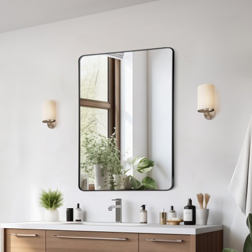 

VEVOR Specchio per Trucco da Parete, Spessore 3,81 mm Specchio con Cornice 761 x 558 mm Lega di Alluminio e Pellicola Antideflagrante, Specchio Antigraffio con Staffa a Forma di Z, per Camera da Letto