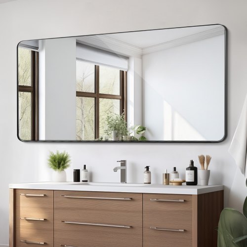 

VEVOR Specchio da Trucco da Parete, Specchio 1828 x 915 mm con Cornice in Lega di Alluminio e Pellicola Antideflagrante, Specchio Antigraffio con Staffa a Forma di Z, Adatto per Bagno Soggiorno Nero