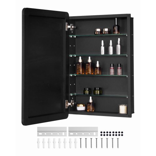 

VEVOR Armadietto per Medicinali 508 x 762 mm Armadietto per Medicinali con Specchio per Bagno con Anta a Specchio e Ripiani in Vetro Regolabili, Installazione a Incasso e a Parete, Telaio in Alluminio