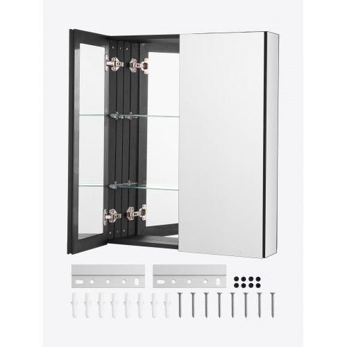 

VEVOR Armadietto per Medicinali 662 x 762 mm Armadietto per Medicinali con Specchio per Bagno, 2 Ante a Specchio e Ripiani in Vetro Regolabili, Installazione a Incasso e a Parete, Telaio in Alluminio