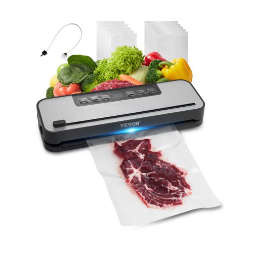 

VEVOR Macchina per Sottovuoto 60 Kpa 100 W Sigillatrice per Sottovuoto per Alimenti Multifunzionale, Sistema di Sigillatura Automatica dell'Aria con Taglierina Integrata, 10 Sacchetti per Sottovuoto