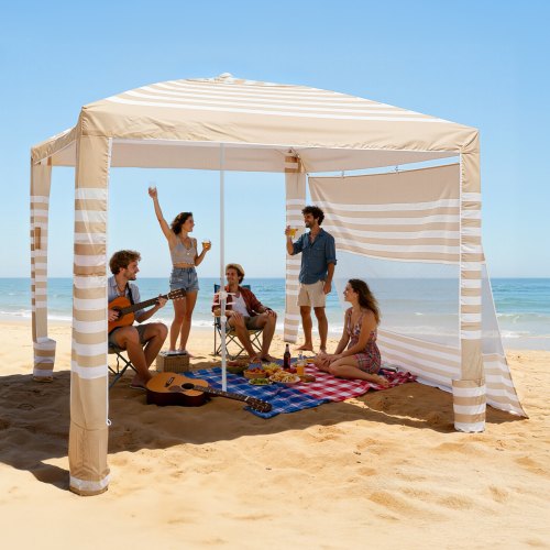 

VEVOR Tenda da Spiaggia per Esterno da 2438 x 2438 mm con Parete Laterale, Protezione UPF 50+, Facile da Montare con Tasche per la Sabbia, Ombrellone Parasole Portatile Regolabile in Altezza