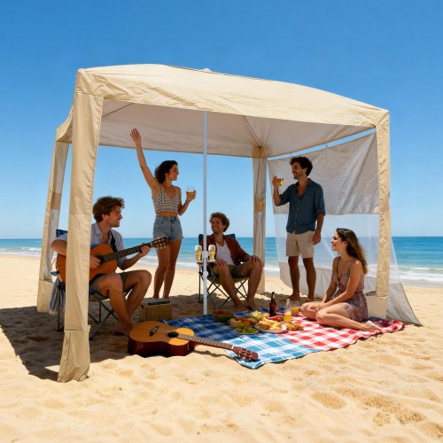 

VEVOR Tenda da Spiaggia da 2400 x 2400 x 2400 mm, con Parete Laterale, Facile da Montare, con Tasche per la Sabbia, Ombrellone Parasole Portatile Regolabile in Altezza per Famiglia e Amici, khaki