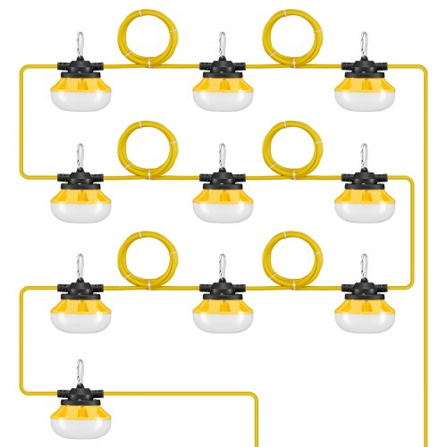 

VEVOR Catena Luminosa da Cantiere da 30,5 m, 100 W 10000 LM, 10 Pezzi, 5000 K, IP65 Impermeabile, con Ganci per Appendere, per Cantiere, Illuminazione Temporanea per Interni Esterni, Elencata ETL