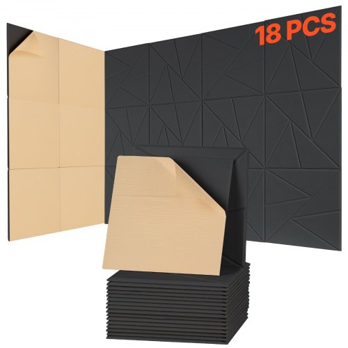 

VEVOR Pannelli Acustici con Adesivo, Pannelli in Schiuma Insonorizzante 300 x 300 x 10 mm, da Parete in Fibra di Poliestere ad Alta Densità, per Casa, Ufficio, Teatro, 18 Pezzi Nero