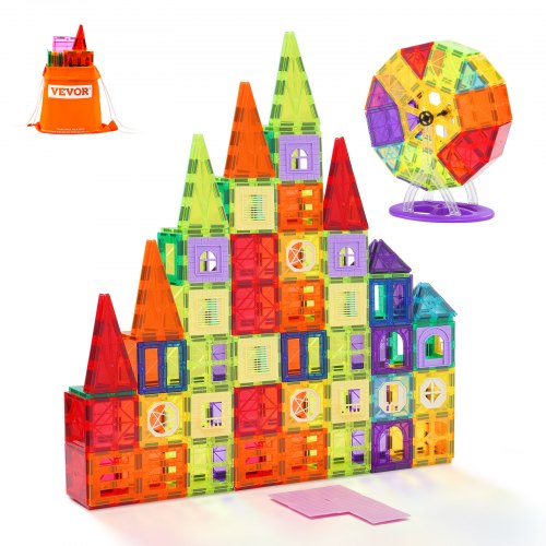 

VEVOR Piastrelle Magnetiche 180 Pezzi, Blocchi da Costruzione Magnetici per Bambini, con 2 Basi per Auto e Supporto per Ruota Panoramica, Giocattoli Educativi STEM da Impilare per Bambini Piccoli