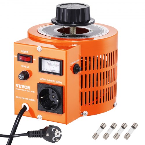 

VEVOR Trasformatore di tensione variabile 1000VA, 3,3 A, ingresso 230 V, uscita 0-300 V, regolatore di tensione CA 4 fusibili, interruttore di controllo termico per ufficio industriale domestico