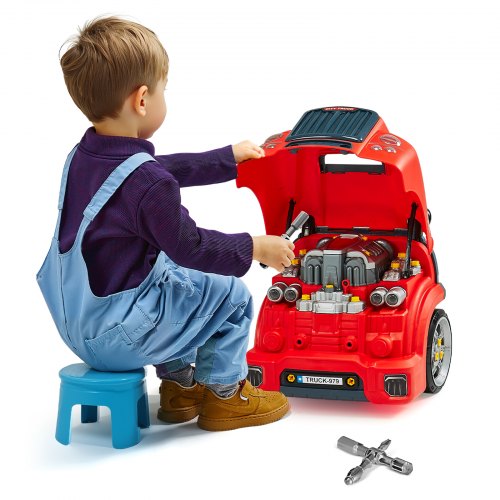 

VEVOR Giocattolo Motore, 60 Pezzi, Set Riparazione Auto Meccanico Bambini con Parti Rimovibili, Luci e Suoni, Volante e Clacson, Set Officina Meccanico Bambini, Giocattolo Interattivo, Rosso