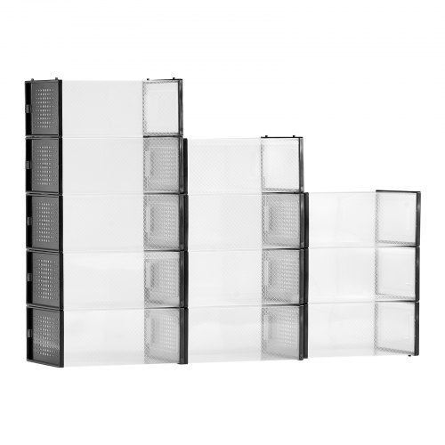 

VEVOR Scatole Porta Scarpe, Adatte Fino alla Taglia 11 USA, 12 Scatole Porta Scarpe Impilabili, Contenitori Modulari in Plastica Salvaspazio per Riporre Stivali e Cappelli, con Telaio Nero