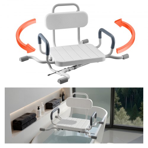 VEVOR Sedia Girevole da Doccia con Braccioli Schienale, Sedile per Trasferimento da Vasca da Bagno Girevole Carico max 100 kg, Sedia per Bagno Doccia Regolabile per Anziani Pazienti, Sedile Ausiliare