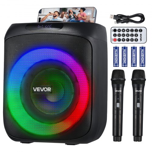 

VEVOR Karaoke Macchina per Adulti, 30 W, Altoparlante Bluetooth Portatile da 165 mm con 2 Microfoni Wireless, Luce LED, TWS, Maniglia, Supporta Scheda Micro TF, USB, AUX, per Feste a Casa