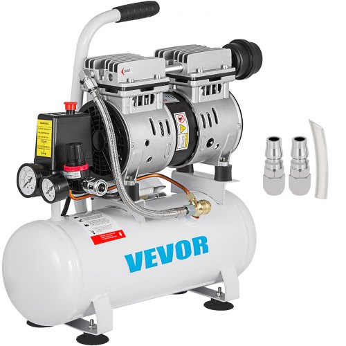 

VEVOR Compressore d'Aria Senza Olio Ultra Silenzioso da 2 Galloni, Compressore Silenziato con Motore in Rame Puro, Compressore d'Aria 550 W, Rumorosità meno 48 dB, Compressore d'aria Portatile