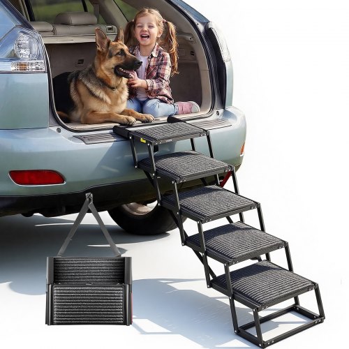

VEVOR Scaletta Pieghevole per Auto per Cani Animali Domestici, Scala Pieghevole a 5 Gradini per Cani da SUV Camion Letti Divani per Animali Domestici Carico max 90,72 kg Superficie Antiscivolo