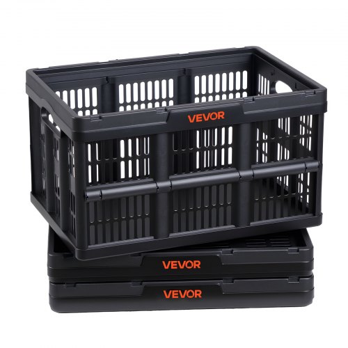 

VEVOR Scatole Portaoggetti Pieghevoli in Plastica 45 L, Cassette Pieghevoli Impilabili con Maniglie, Confezione da 3, Portata Massima 15 kg, Cesti Contenitori Pieghevoli Resistenti e Salvaspazio, Nero