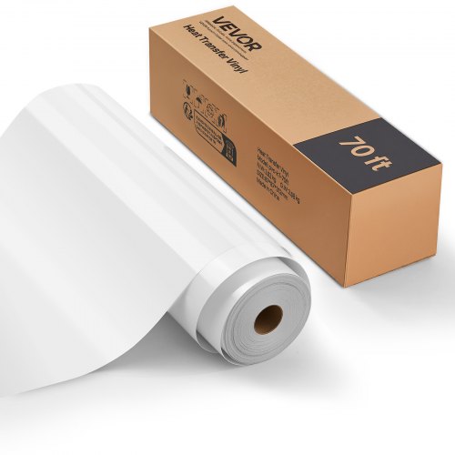 

VEVOR Foglio di Rotolo Vinile Termoadesivo per Tessuti 304,8 x 21336 mm, Pellicola per Plotter in Vinile a Trasferimento Termico per Macchine da Taglio, per Magliette Cuscini Cappelli, HTV, Bianco