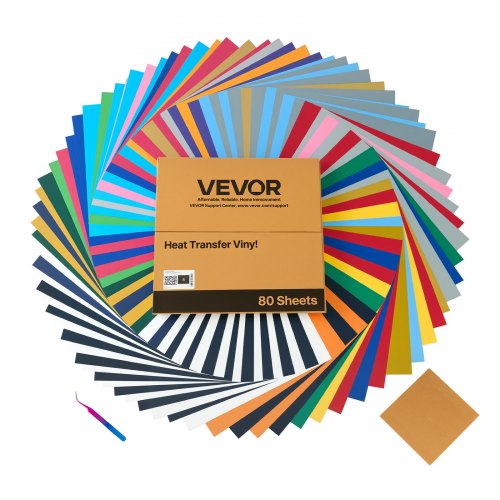 

VEVOR Vinile Termoadesivo Carta 304,8 x 304,8 mm 80 Fogli Multicolori Pellicola per Plotter in Vinile a Trasferimento Termico per Macchine da Taglio, Pellicola Termoadesiva per Magliette, Cappelli