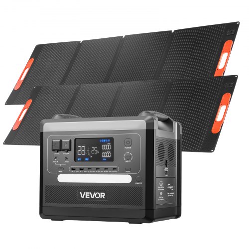 

VEVOR Centrale Elettrica Portatile, Generatore Solare Portatile da 2400 W con 2 Pannelli Solari Pieghevoli da 200 W, Batteria di Backup LiFePO4 con 10 Porte di Uscita Uso Domestico, Campeggio