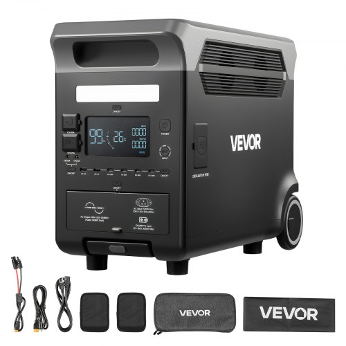 

VEVOR Centrale Elettrica Portatile, Generatore Solare da 3600 W e 3840 Wh con 10 Porte di Uscita, Batteria di Backup LiFePO4 Espandibile per Camper, Campeggio, Senza Pannello Solare