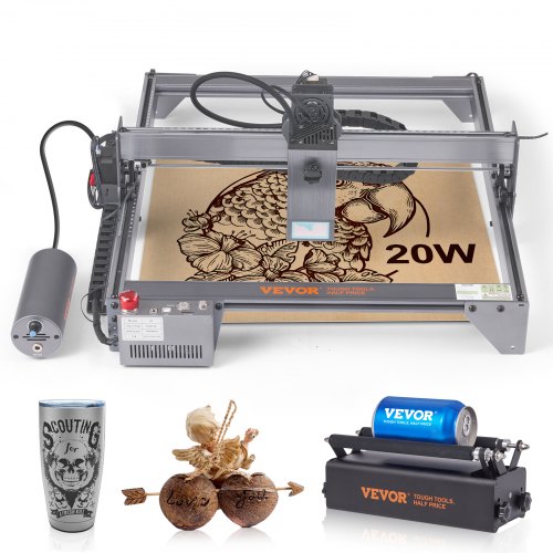 

VEVOR Macchina per Incisione Laser 20 W Incisore Laser 64x58x27 cm Area di Lavoro 40 x 40cm Velocità di Movimento 10000 mm/min, Punto Compresso Rullo Rotante Taglio Laser per legno Metallo Acrilico