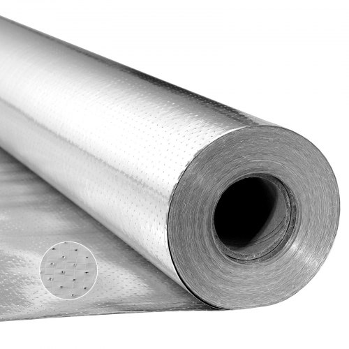 

VEVOR Rotolo Isolante Riflettente Doppio, Barriera Radiante in Tessuto Perforato, Spessore 0,15 mm, 76,2 mx 1,22 m, Scudo Riflettente del Calore in Alluminio Bifacciale, per Finestre, Tetti di Camper