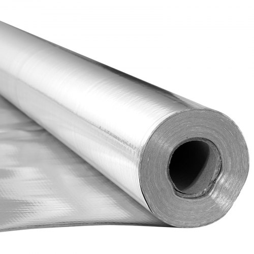 

VEVOR Rotolo Isolante Riflettente Doppio, Barriera Radiante in Tessuto Non Perforato, Spessore 0,15 mm, 38,1 mx 1,22 m, Scudo Riflettente del Calore in Alluminio Bifacciale, per Tetti di Finestre