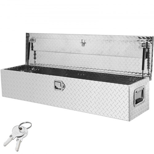 

VEVOR Cassetta degli attrezzi per pianale di camion in alluminio resistente, cassetta degli attrezzi con piastra diamantata con maniglia laterale camper, rimorchio, 121,9 x 38 x 38 cm, Argento