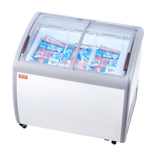 

VEVOR Vetrina per Gelato Commerciale 990 x 705 x 875 mm Congelatore Mobile 264 L Vetrina per Gelateria con Piano Vetro, 3 Cestelli Metallici, 2 Porte Scorrevoli in Vetro, Ruote di Bloccaggio, Bianco