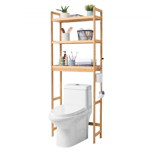

VEVOR Scaffale WC, Mobile Portaoggetti Regolabile 3 Ripiani sopra il WC, Mensola per Bagno Autoportante, con 3 Ganci, Organizer Adatto alla Maggior Parte dei WC, Lavanderia, Scaffale Portaoggetti