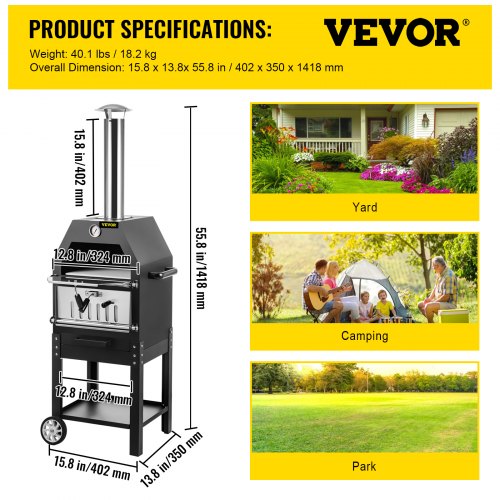 VEVOR VEVOR Forno a Legna Portatile per Pizza Barbecue da Esterno con  Piastra di Pizza | VEVOR IT