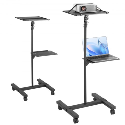 

VEVOR Supporto per Proiettore con Ruote, Supporto da Pavimento, Altezza Regolabile 580-1455 mm, Supporto per Proiettore con 2 Vassoi, Ideale per Film all'Aperto, Casa, Ufficio, Palco e Studio, Nero