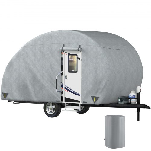 

VEVOR Copertura per Rimorchio Forma di Goccia in TNT da 4 Strati, 458x214x229 cm Telo Copri Roulotte, Coperture per Camper Roulotte e Rimorchi di Colore Grigio, Elasticizzato, Impermeabile e Anti UV