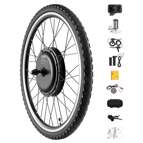 

VEVOR Kit Bici Elettrica 1000W, Kit per Mozzo Bici Elettrica Ruota Anteriore 48V 420RPM φ650mm con Regolatore di Velocità, Set di Manopole Acceleratore, Display LCD Sistema PAS per Bici da Strada