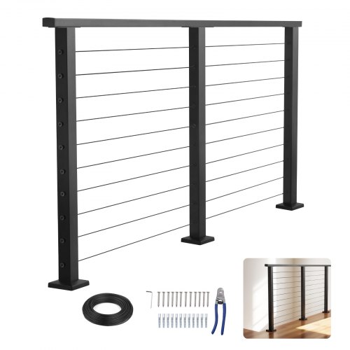 

VEVOR Kit Ringhiera con Cavi da 198 cm, Ringhiera per Balcone in Acciaio Inox Nero Opaco, Kit di Corrimano per Scale con Montanti Altezza 89 cm, Spaziatura Cavi di 8 cm, per Cortile Terrazza