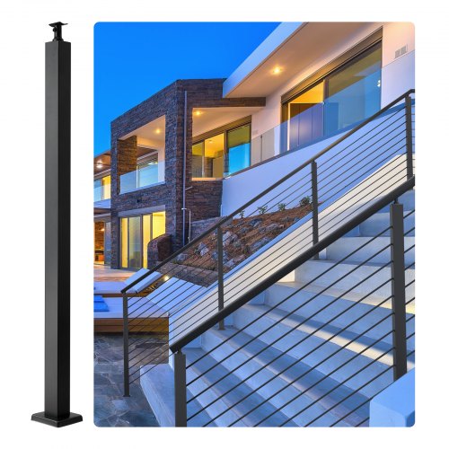 

VEVOR Palo per Ringhiera in Acciaio Colore Nera di Fissaggio a Pavimento per Rampa Scala Recinzione Altezza 106,7cm con Staffa Base, Colonna Montante da Pavimento per Scale Ringhiera Balaustre Rampa