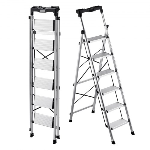 

VEVOR Scaletta Pieghevole Salvaspazio con 6 Gradini con Ampio Pedale Antiscivolo e Impugnatura Comoda, Scala a Pioli Portatile in Alluminio con Capacità di 150 kg, Multiuso per Cucina, Casa