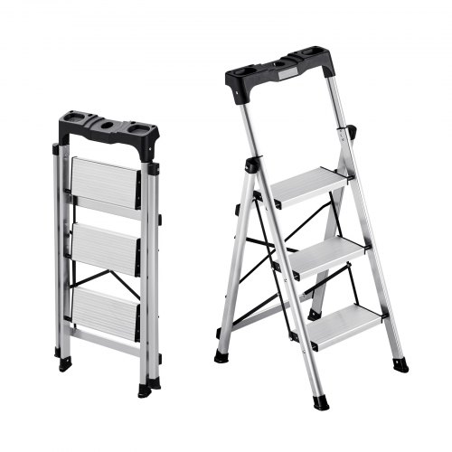 

VEVOR Scaletta Pieghevole Salvaspazio con 3 Gradini con Ampio Pedale Antiscivolo e Impugnatura Comoda, Scala a Pioli Portatile in Alluminio con Capacità di 150 kg, Multiuso per Cucina, Casa