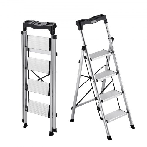 

VEVOR Scaletta Pieghevole Salvaspazio con 4 Gradini con Ampio Pedale Antiscivolo e Impugnatura Comoda, Scala a Pioli Portatile in Alluminio con Capacità di 150 kg, Multiuso per Cucina, Casa