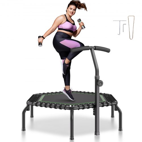 

VEVOR Mini Trampolino Pieghevole Fitness Rimbalzo 1385 mm Trampolino da Allenamento Resiliente 205 kg Trampolino da Giardino, Maniglia in Schiuma Regolabile in Altezza 3 Livelli 44 Cinghie di Tensione
