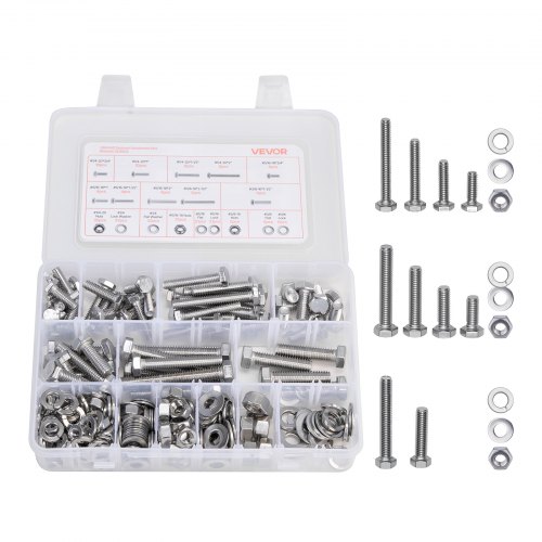 

VEVOR Kit Assortimento di Bulloni Dadi da 246 pezzi, Viti Imperiali e Rondelle Piatte, Acciaio Inox 1/4-20, 5/16-18, 3/8-16, Kit di Viti Dadi Assemblaggio per Mobili Attrezzature, Fai da te