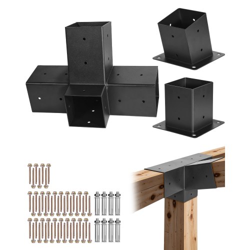 

VEVOR Kit Staffe per Pergola, Staffa Inclinata a 4 Vie, per Travi in Legno 92 x 92 mm in Dimensioni Reali, Staffe per Pergola in Acciaio al Carbonio con Base per Palo e Base per Montaggio a Parete