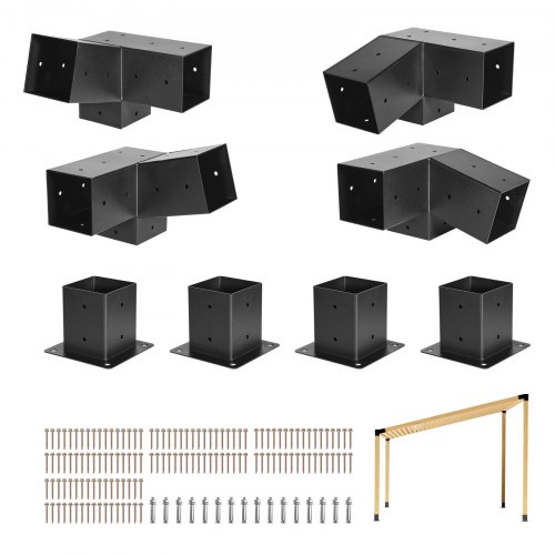 

VEVOR Kit per Pergola in acciaio al carbonio, 8 Pezzi Staffe Inclinate a 3 Vie 92 x 92 mm, Adatto per Travi da ca.1067 x 1067 mm con Accessori per Montaggio a Parete, Pergole Esterne, Gazebo