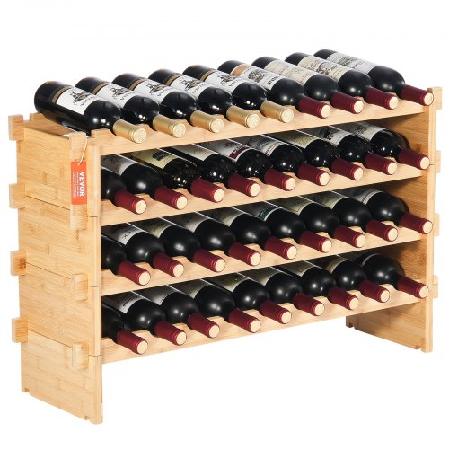 

VEVOR Portabottiglie Impilabile Capienza 36 Bottiglie, Portabottiglie in Bambù Solido 4 Ripiani, Portabottiglie Indipendente, Ripiani Anti-scuotimento per Bar Cantina Enoteca