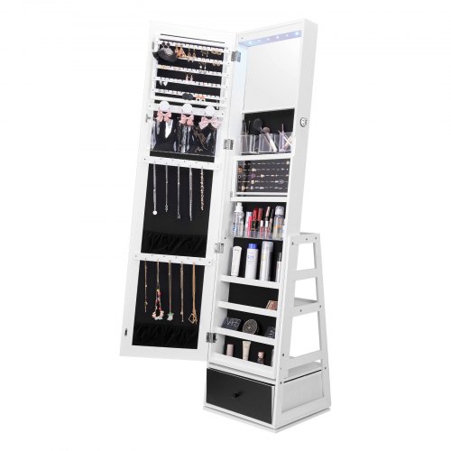 

VEVOR Specchio Portagioie da Terra Specchio Girevole 360° con Contenitore, Armadietti Portagioie con Specchio a Figura Intera Fodera in Velluto Luce LED, Specchio Organizzatore Portagioielli, Bianco