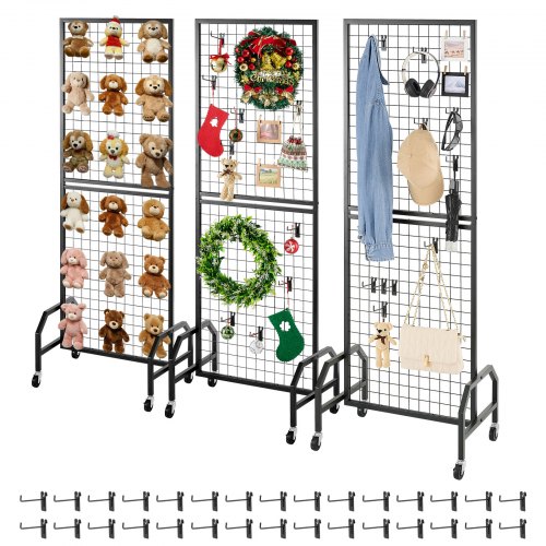 

VEVOR Parete Pannello a Griglia 60 x 164 cm 3 pezzi Espositore da Pavimento con 30 Ganci, Parete a Pannello in Acciaio al Carbonio, Scaffale per Esposizione per Decorazioni, Nero