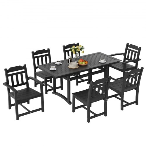 

VEVOR Set mobili da giardino da 7 pezzi, set mobili da balcone, 1 tavolo + 6 sedie, 150 kg / 150 kg, gruppo sedute, resistente alle intemperie, resistente al sole, gruppo da pranzo, giardino, nero